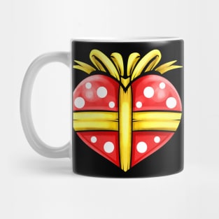 Heart Wrapped In Gift Paper With Ribbon For Christmas Mug